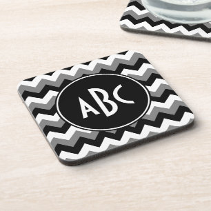 Posavasos Zigzag blanco y negro gris monogramado