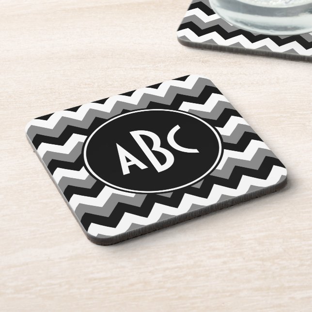 Posavasos Zigzag blanco y negro gris monogramado (Lado Izquierdo)