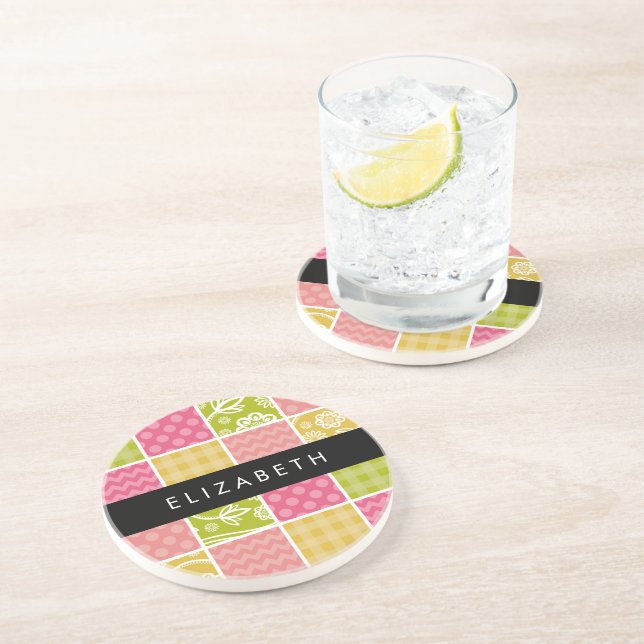 Posavasos Zigzag, Chevron, Polka Dots, Gingham, Su Nombre (Lado)