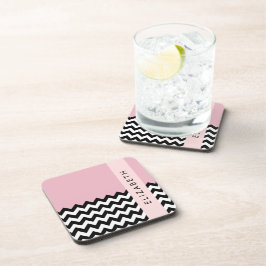 Posavasos Zigzag negro y blanco, chevron, rosado, tu nombre