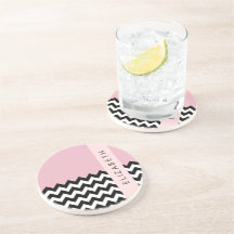 Zigzag negro y blanco, chevron, rosado, tu nombre