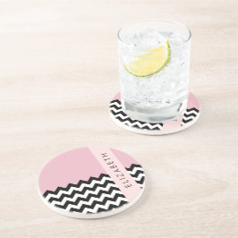Posavasos Zigzag negro y blanco, chevron, rosado, tu nombre