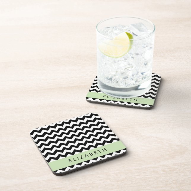 Posavasos Zigzag negro y blanco, patrón de cheurón, nombre (Lado Derecho)