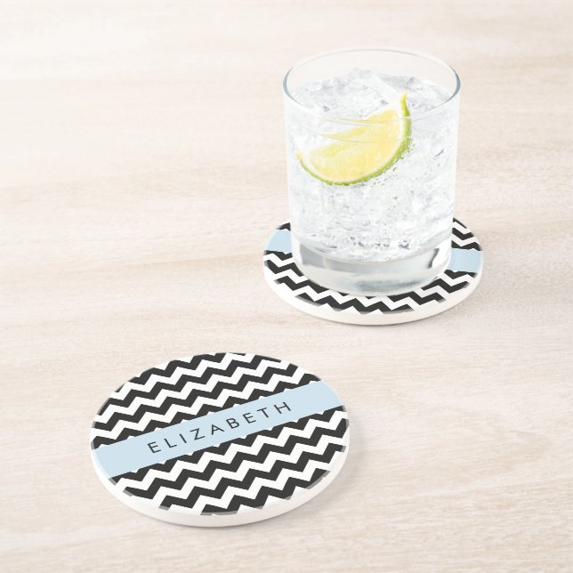 Posavasos Zigzag negro y blanco, patrón de cheurón, nombre (Lado)
