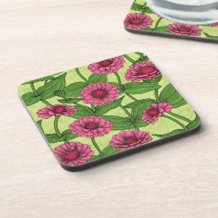 Posavasos Zinnias rosas sobre verde claro