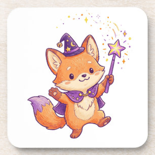 Posavasos Zorro de brujo lindo lanzando hechizo mágico Hallo