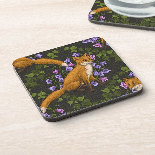 Posavasos Zorro, flores de vientre y hiedra, verde, naranja  (Lado Izquierdo)