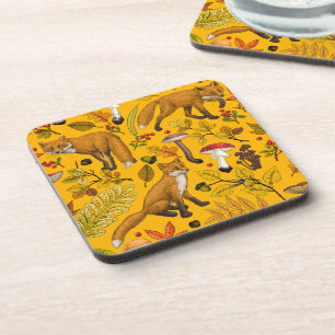 Posavasos zorros otoñales sobre el naranja