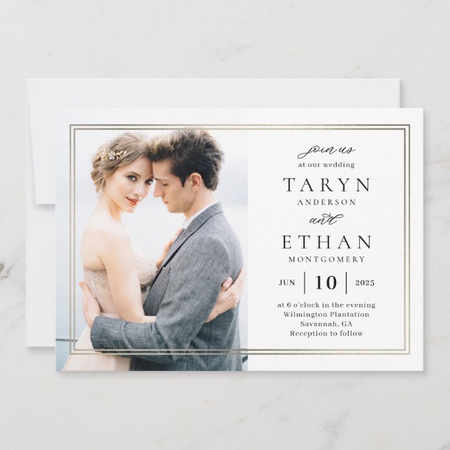 Posh Border Photo Wedding Invitación PBD (Anverso)