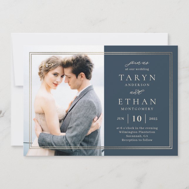 Posh Border Photo Wedding Invitación PBD (Anverso)