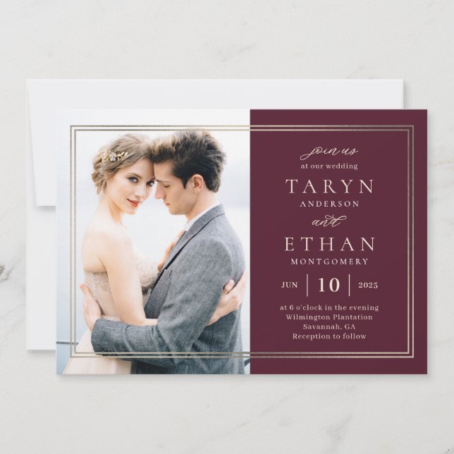 Posh Border Photo Wedding Invitación PBD (Anverso)