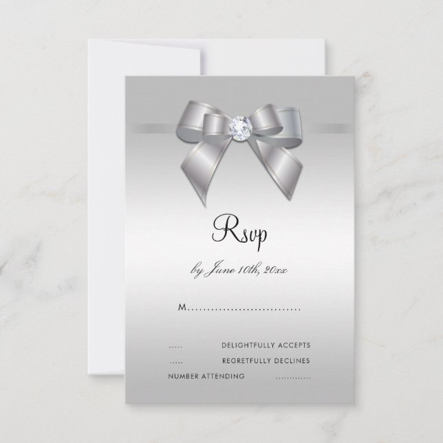Posh Gem Bow & Ribbon 60th Wedding RSVP (Anverso)