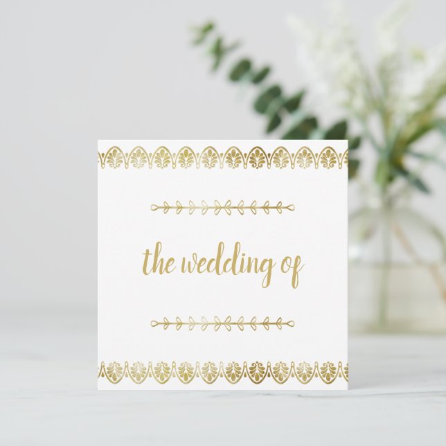 Posh Gold Border Wedding Invitación (Anverso de pie)