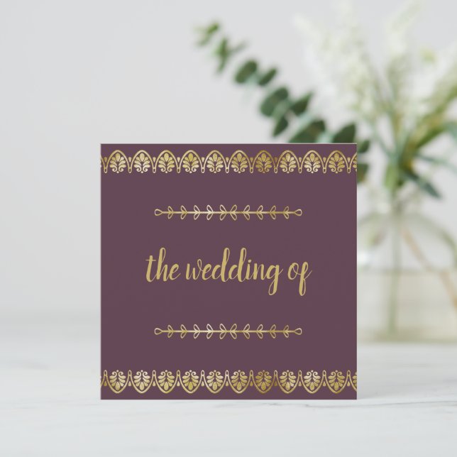 Posh Gold Border Wedding Invitación (Anverso de pie)