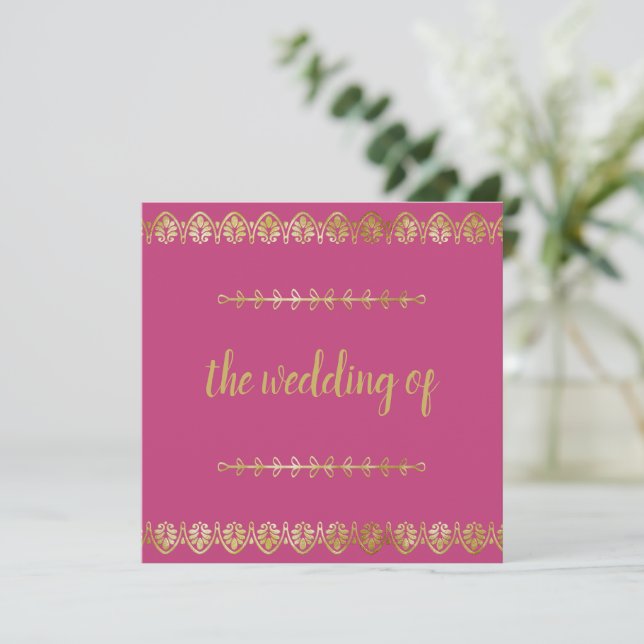 Posh Gold Border Wedding Invitación (Anverso de pie)