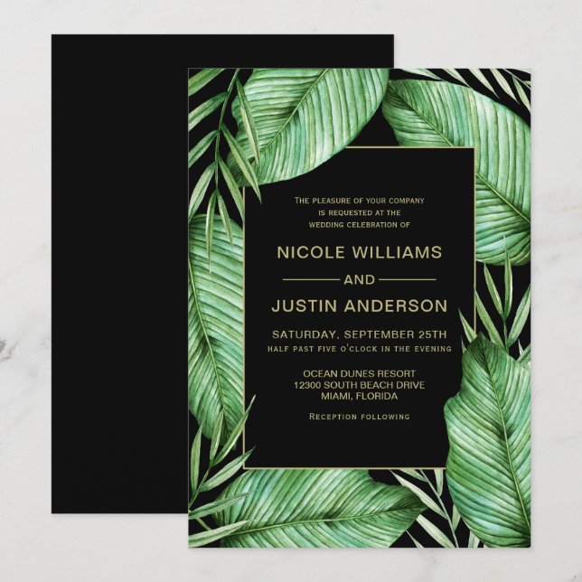 Posh Tropical Vibe Wedding Invitación (Anverso / Reverso)