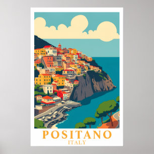Positano Italia Arte de Viaje Costa Amalfi Vintage