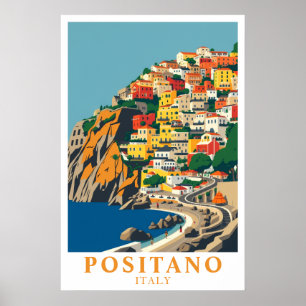Positano Italia Arte de Viaje Mediterráneo Vintage