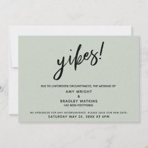 ¡Pospuesto Boda Humorous Yikes! Tarjeta verde sabi