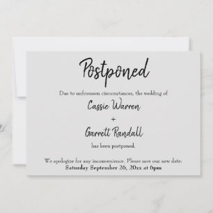 "Pospuesto" Boda negro con tarjeta gris claro