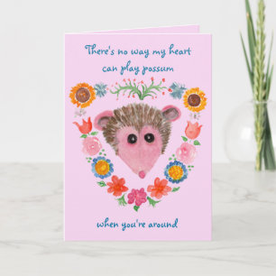 Possum con tarjeta de San Valentín de flores
