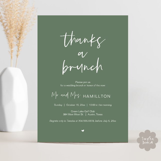 Post boda Brunch, gracias a una invitación de Brun (Post wedding Brunch, Thanks a Brunch Invitation card PDF in Sage Green)