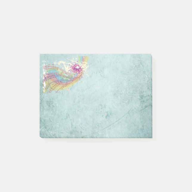 Post-it® Arcoiris retro y notas musicales sobre una textura (Anverso)