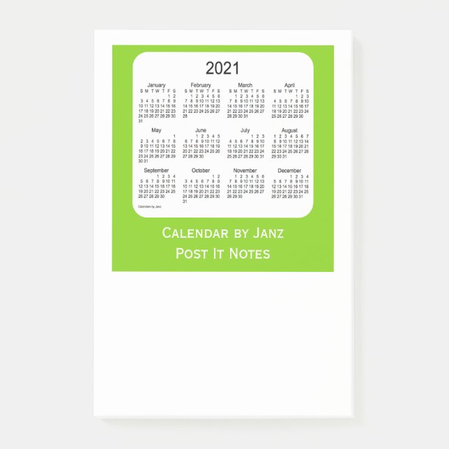 Post-it® Calendario de notas de 2021 verde amarillo por Jan (Anverso)