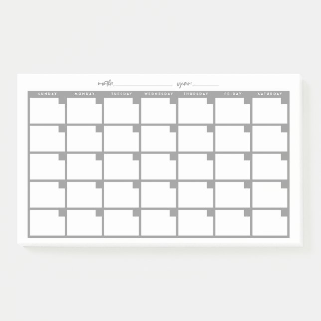 Post-it® Calendario de notas pegajosas sin fecha - Gris (Anverso)