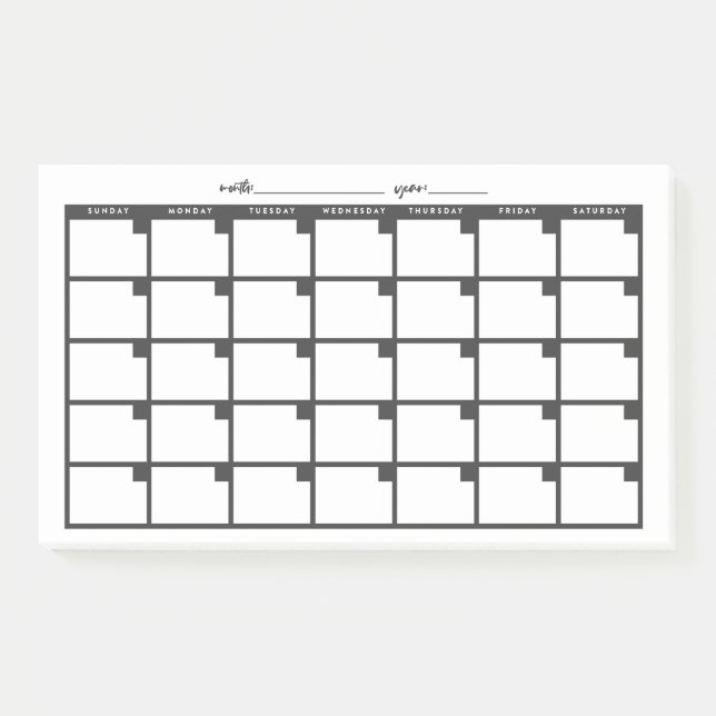 Post-it® Calendario de notas pegajosas sin fecha - Negro (Anverso)