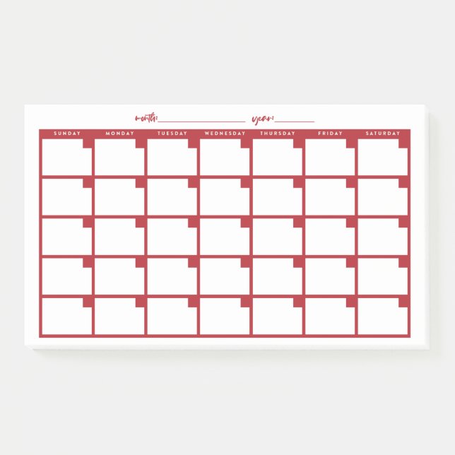 Post-it® Calendario de notas pegajosas sin fecha - Rojo (Anverso)