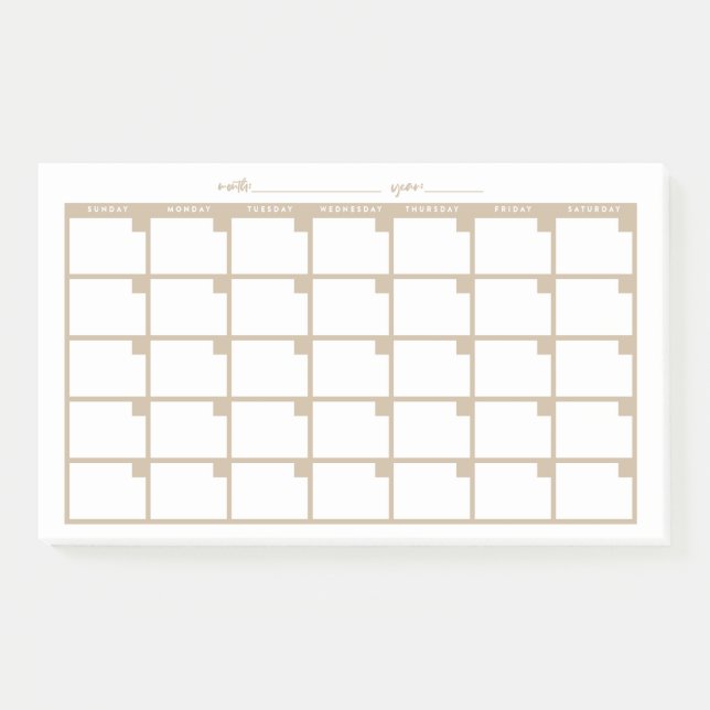 Post-it® Calendario de notas pegajosas sin fecha - Tan (Anverso)