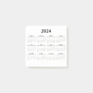 Post-it® Calendario mensual de 2024 sobre notas postales bl
