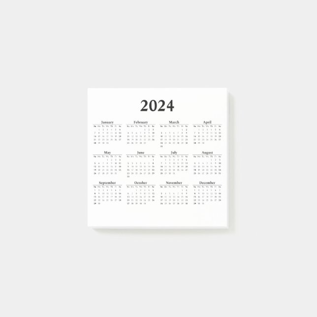 Post-it® Calendario mensual de 2024 sobre notas postales bl (Anverso)