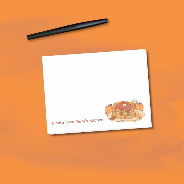 Post-it® Crepes de calabaza de especias de calabaza Notas p (Personalized fall sticky notes with a watercolor pumpkin spice pancakes stack illustration .)