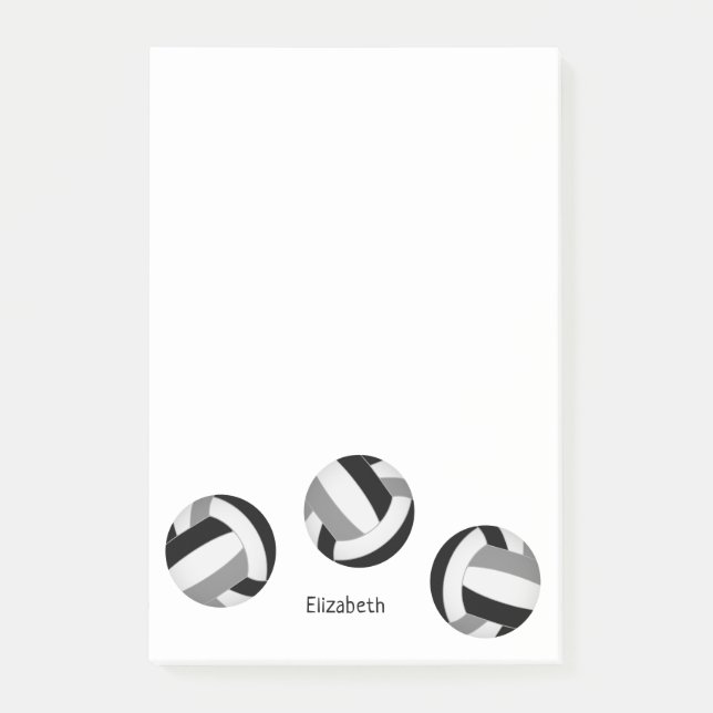 Post-it® cuaderno de notas de voleibol gris negro con nombr (Anverso)