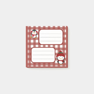Post-it® Cuaderno de notas navideño de pingüino con cuadros
