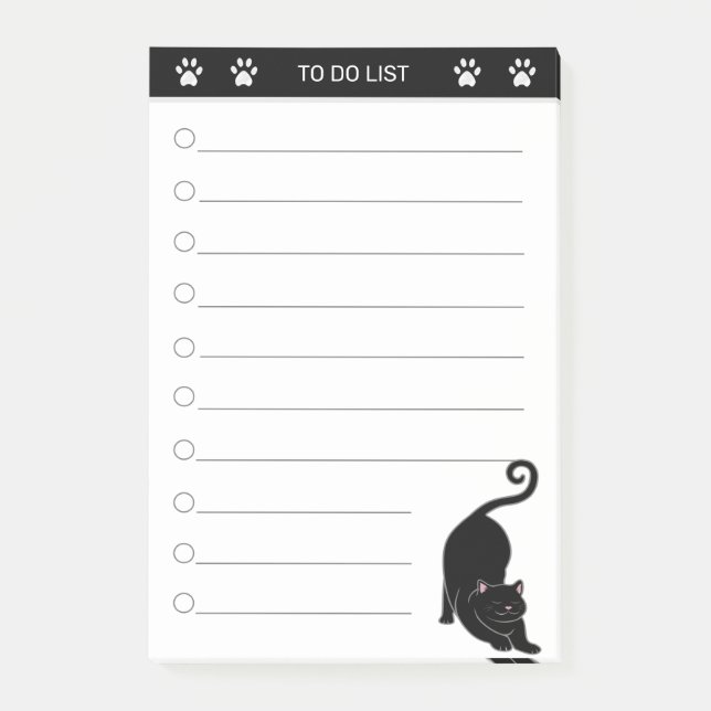 Post-it® Cute gato negro en notas de post en blanco y negro (Anverso)