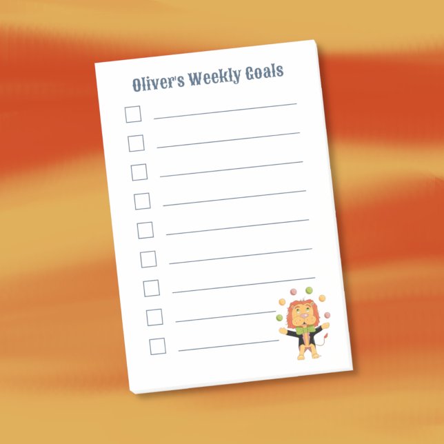 Post-it® Cute Notas Adhesivas Semanales de Objetivos de Niñ (Cute cartoon juggling lion kid personalized sticky notes )