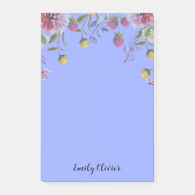 Post-it® Flores acuarela - Nombre personalizado Notas poste (Anverso)