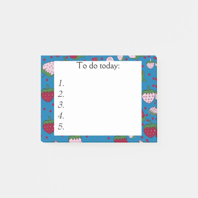 Post-it® Fresas rojas y rosadas en notas adhesivas azules (Anverso)