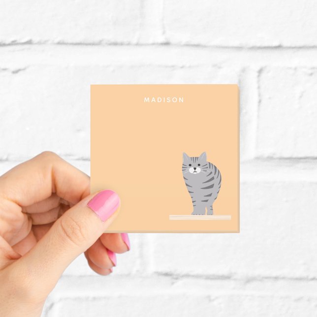 Post-it® Gatito Gris Atigrado Bonito Notas Naranjas con Nom (Subido por el creador)