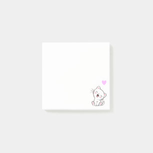 Post-it® Gato Lindo y Corazón en Notas Adhesivas Blancas