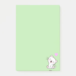 Post-it® Gato Lindo y Corazón en Notas Adhesivas Verde Clar