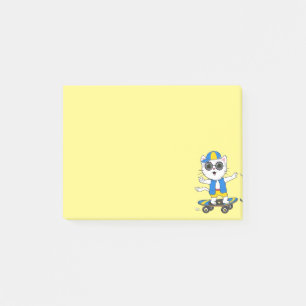Post-it® Gato patinador lindo en notas adhesivas amarillas