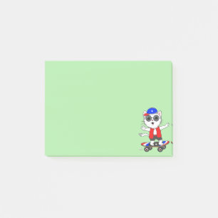 Post-it® Gato patinador lindo en notas adhesivas verdes lim