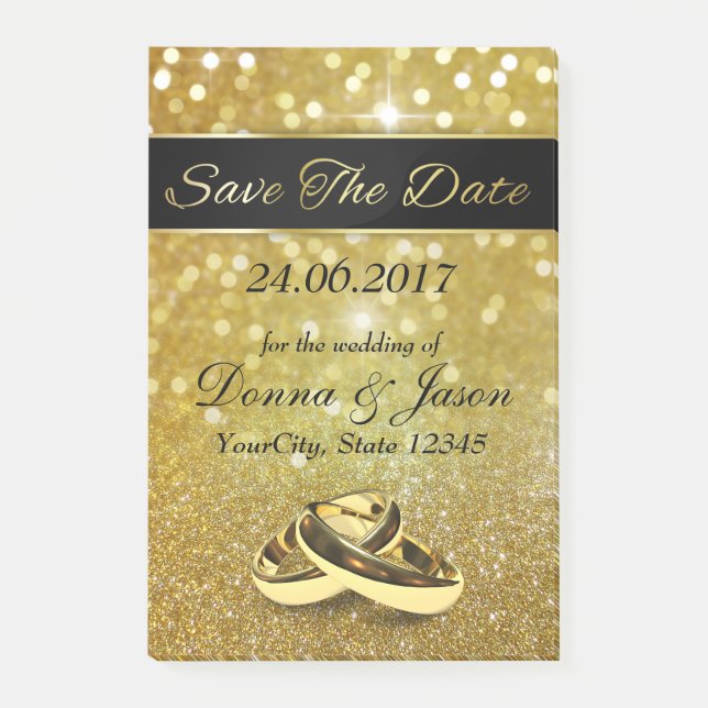 Post-it® Guardar los anillos del Boda Date Gold - Notas Pos (Anverso)