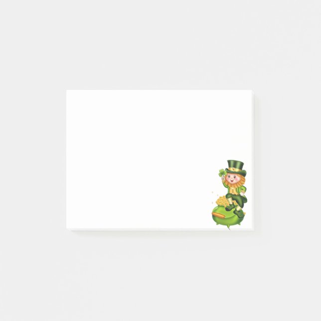 Post-it® Leprechaun y olla de notas de oro post-it (Anverso)