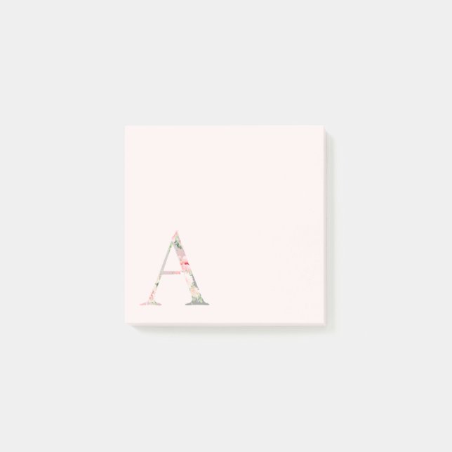 Post-it® Letra floral "A" Monograma Notas post-it (Anverso)