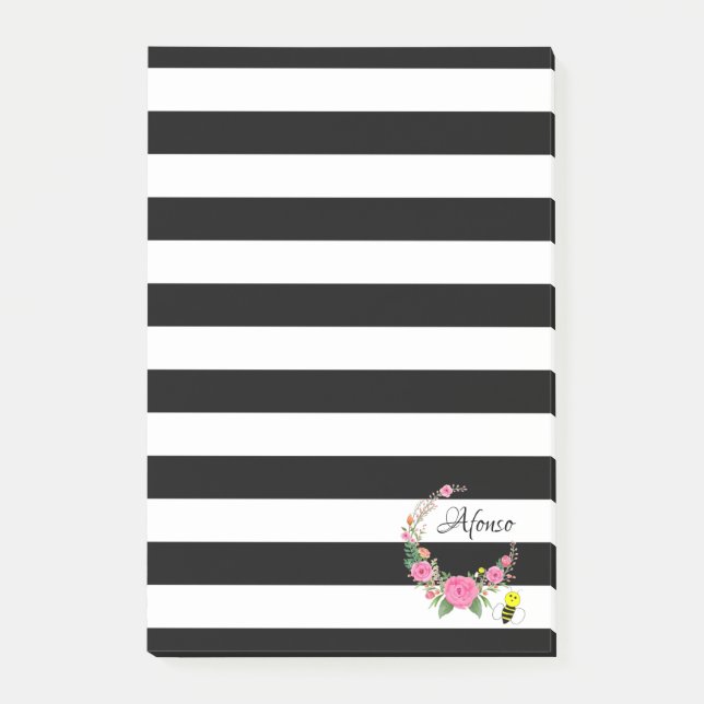 Post-it® Notas Adhesivas Black  Stripe Bumblebee Floral (Anverso)